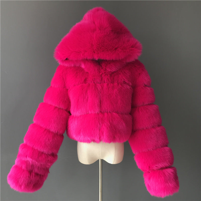 New Fluffy Top Coat with Hooded Autumn Winter Faux Fur Coat Women Jacket Long Sleeve Cropped Puffer Fur Jacket for Women Outwear