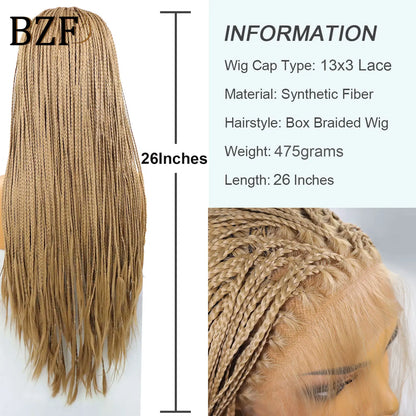 #27 Honey Blonde Box Braided Wigs Knotless Braids 13x3  Lace Frontal Wig Synthetic Braiding Hair Wigs With Baby Hair For Women