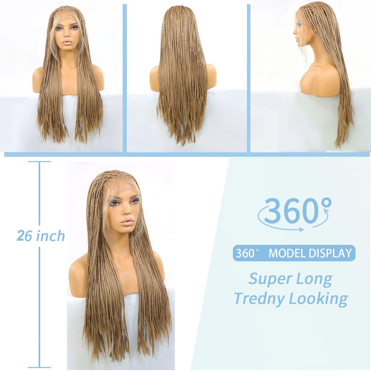 #27 Honey Blonde Box Braided Wigs Knotless Braids 13x3  Lace Frontal Wig Synthetic Braiding Hair Wigs With Baby Hair For Women