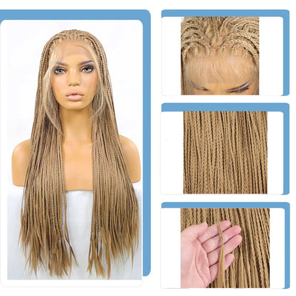 #27 Honey Blonde Box Braided Wigs Knotless Braids 13x3  Lace Frontal Wig Synthetic Braiding Hair Wigs With Baby Hair For Women