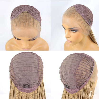 #27 Honey Blonde Box Braided Wigs Knotless Braids 13x3  Lace Frontal Wig Synthetic Braiding Hair Wigs With Baby Hair For Women