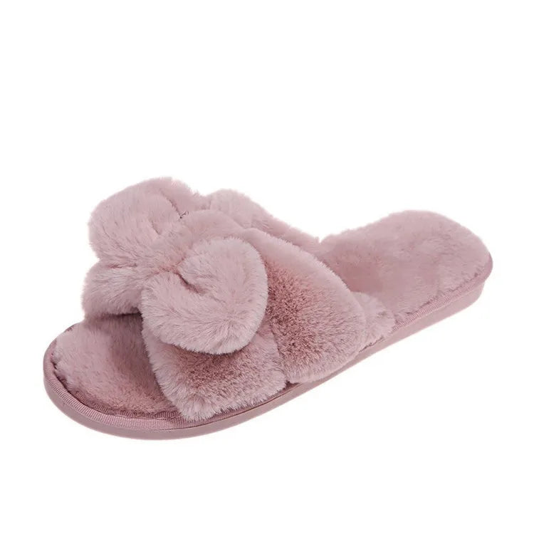 Women Home Slippers With Faux Fur Flat Shoes Winter Shoes Keep Warm Shoes For Woman Flats Bow Basic Slipper 36-41