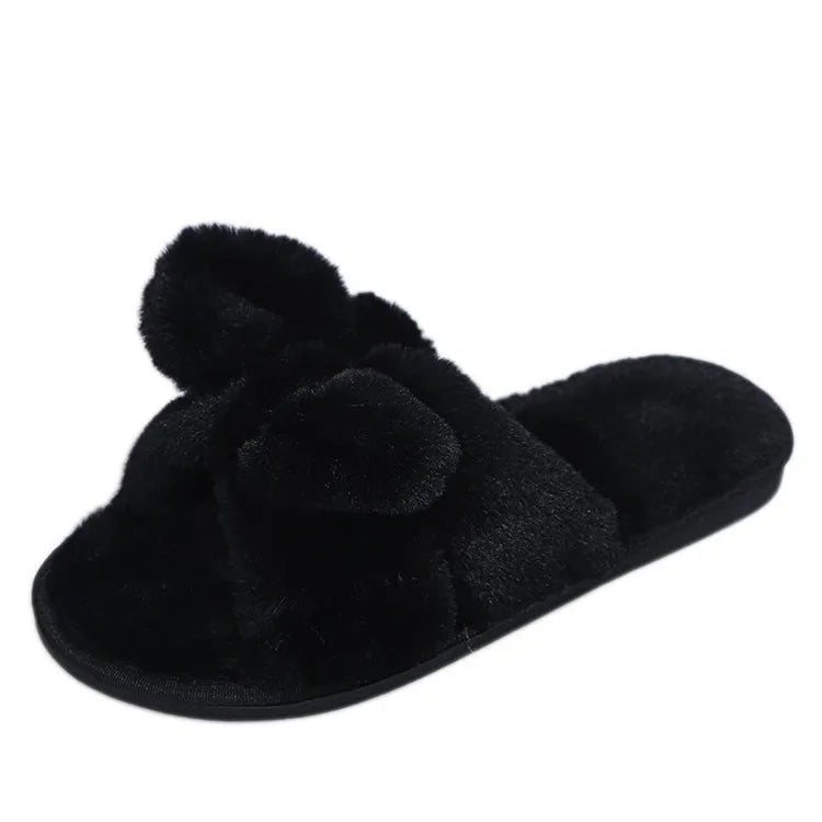 Women Home Slippers With Faux Fur Flat Shoes Winter Shoes Keep Warm Shoes For Woman Flats Bow Basic Slipper 36-41