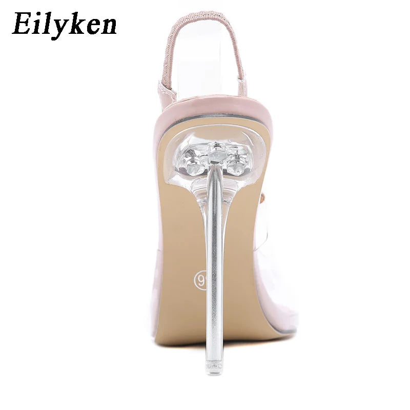 Eilyken Transparent Pumps Women Sexy Pointed Toe Chain Design Crystal Stiletto High Heels Wedding Ladies Dress Shoes