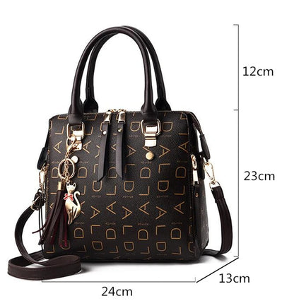 Fashion English Letter Handbag Women PU Leather Tassel Top-handle Bag Luxury Shoulder Bag Large Capacity Lady Tote Design Purse