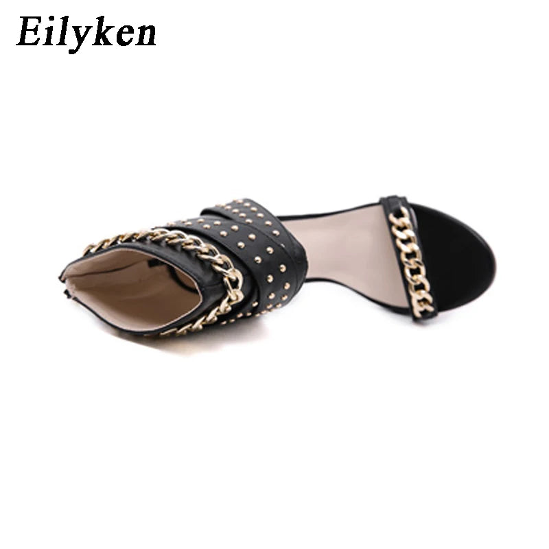 Rivet Metal Decoration Cover High Heels Sandals Boots For Women Party Gladiator Black Ladies Shoes Size 35-42