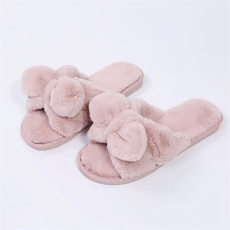 Women Home Slippers With Faux Fur Flat Shoes Winter Shoes Keep Warm Shoes For Woman Flats Bow Basic Slipper 36-41