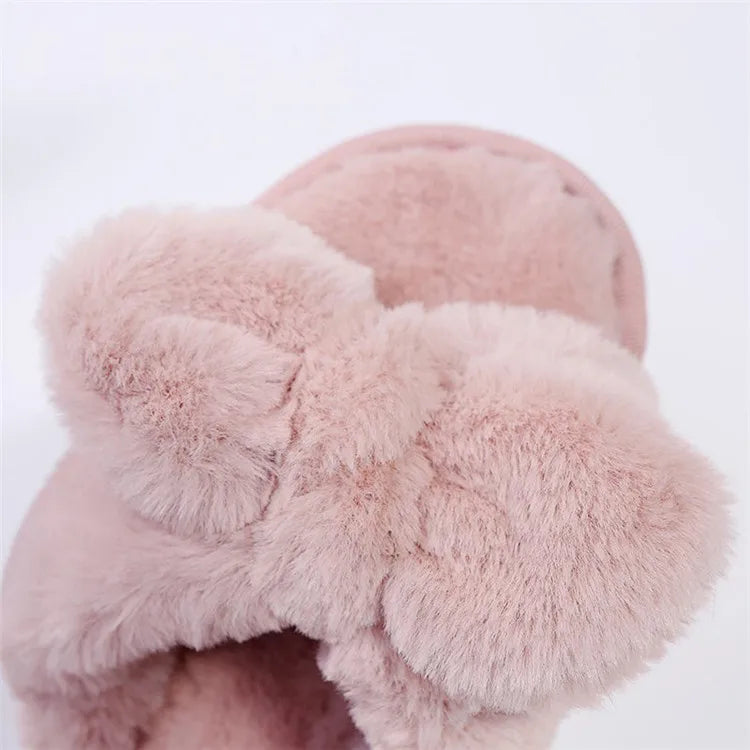 Women Home Slippers With Faux Fur Flat Shoes Winter Shoes Keep Warm Shoes For Woman Flats Bow Basic Slipper 36-41