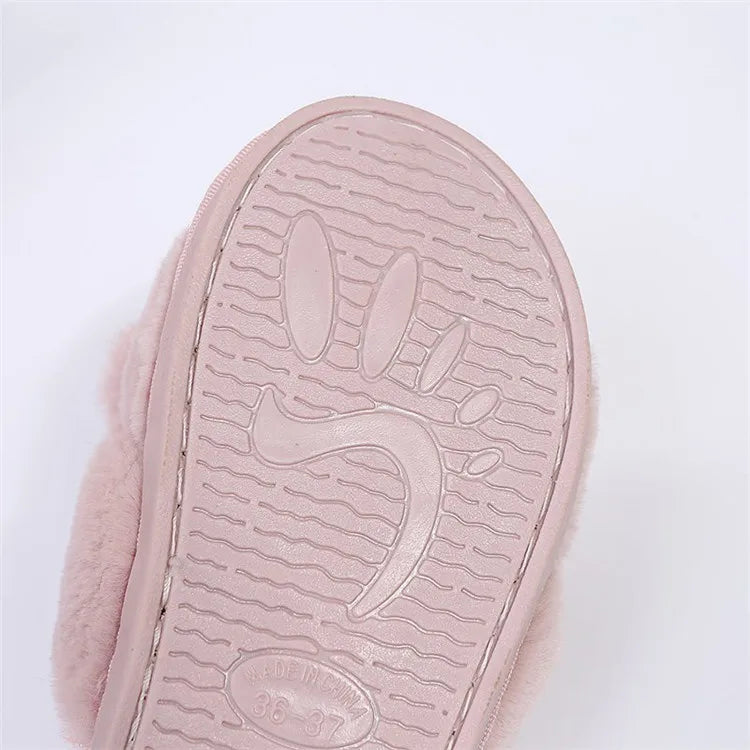 Women Home Slippers With Faux Fur Flat Shoes Winter Shoes Keep Warm Shoes For Woman Flats Bow Basic Slipper 36-41