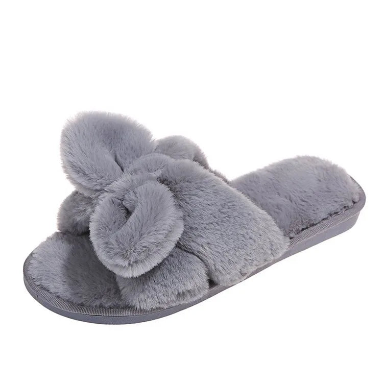 Women Home Slippers With Faux Fur Flat Shoes Winter Shoes Keep Warm Shoes For Woman Flats Bow Basic Slipper 36-41