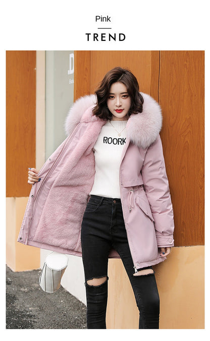 Women Parka Fashion Long Coat Wool Liner Hooded Parkas