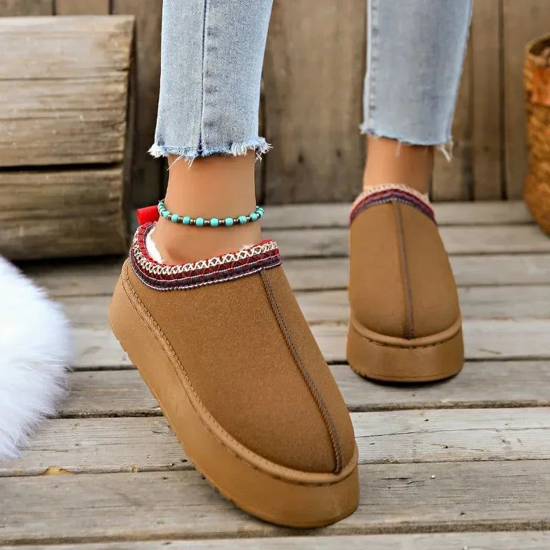 Women's Wool Slippers Warm Platform Wool Low-top Snow Boots Slippers Women's Outdoor Anti-Slip Boots Shoes for Women