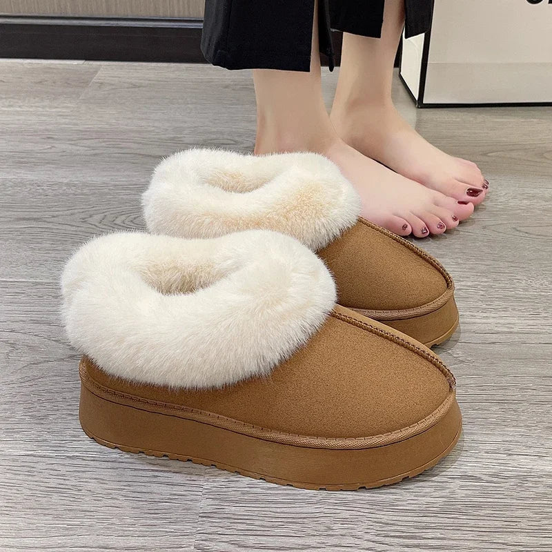 Ankle Boots for Women Women Boots Genuine Leather Real Fox Fur Winter Shoes Warm Black Round Toe Casual  Female Snow Boots