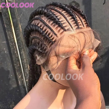 36" Synthetic Lace Front Wigs Jumbo Braided Wigs Full Lace Front Dutch Twins Cornrows Braids Wig For Black Women Crochet Hair