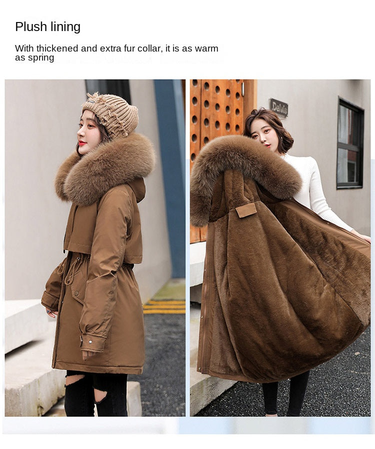 Women Parka Fashion Long Coat Wool Liner Hooded Parkas