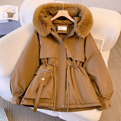 Hood Down Jacket Winter Coat for Women Warm Drawstring Padded Parkas Korean Casual Streetwear Female Puffer Outwear