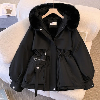 Hood Down Jacket Winter Coat for Women Warm Drawstring Padded Parkas Korean Casual Streetwear Female Puffer Outwear