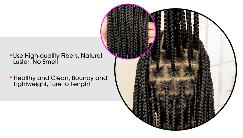 Synthetic Knotless Box Braided Wig Full Lace Cornrow Braids Wig for Black Women with Baby Hair 36 Inches Long Twist Braiding Wig