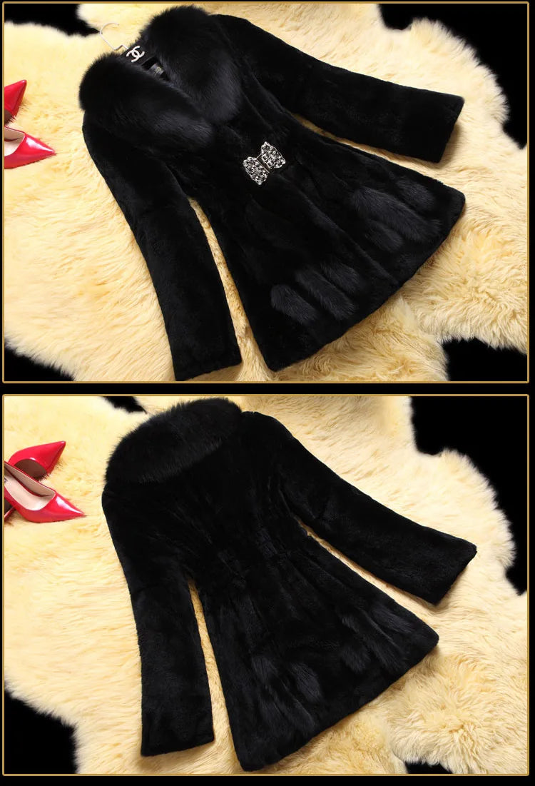 QNPQYX  Winter New Warm Fur Fashion Women's Faux Fur Haining Fur Coat Women's Mid Length Jackets