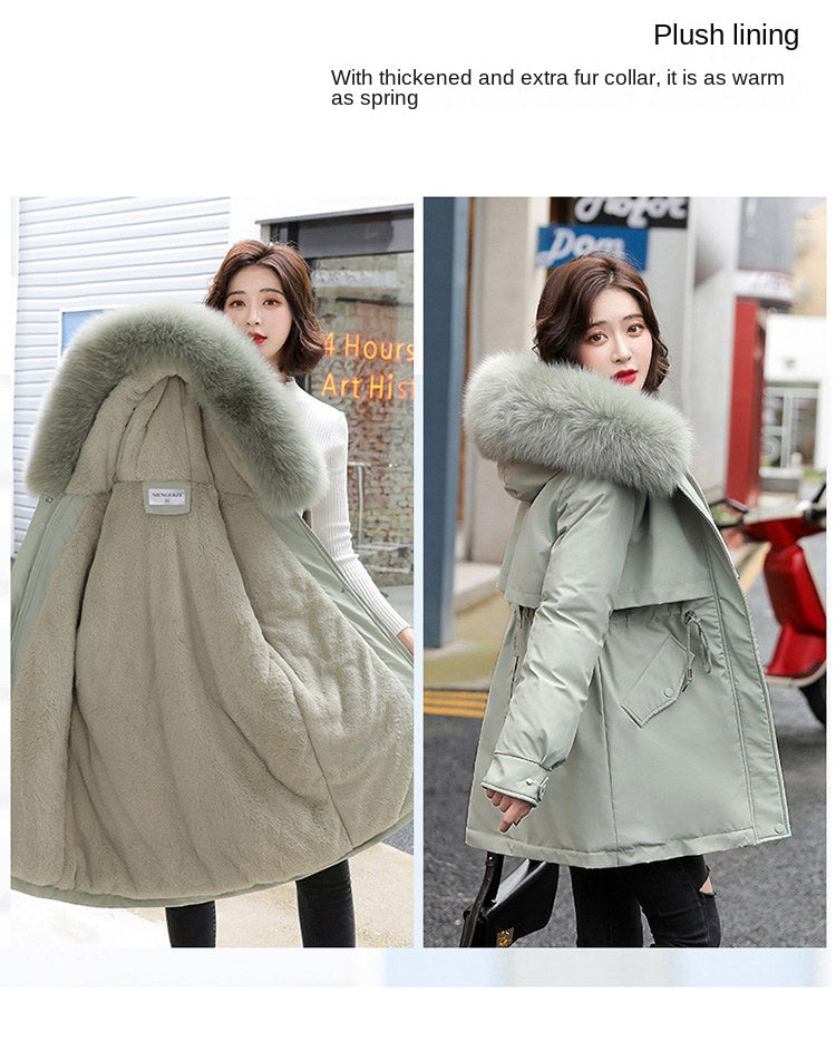 Women Parka Fashion Long Coat Wool Liner Hooded Parkas