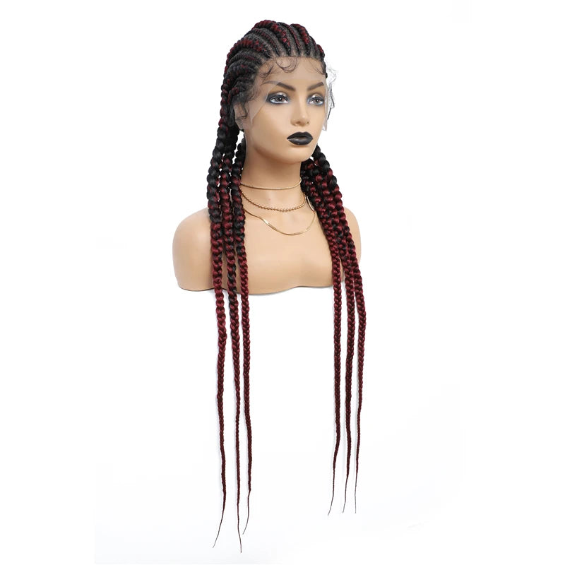 36" Synthetic Lace Front Wigs Jumbo Braided Wigs Full Lace Front Dutch Twins Cornrows Braids Wig For Black Women Crochet Hair