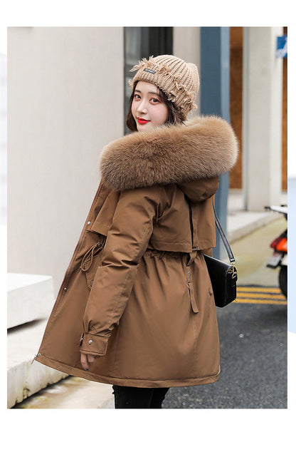 Women Parka Fashion Long Coat Wool Liner Hooded Parkas