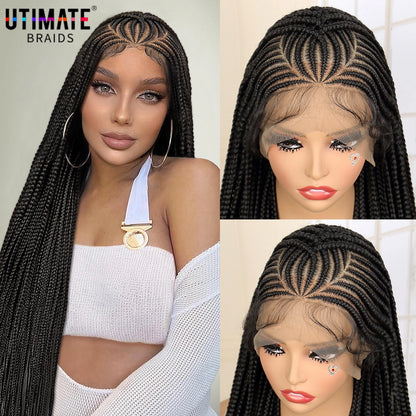 Synthetic Full Lace Cornrow Braided Wigs with Baby Hair 36 Inches Knotless Box braids