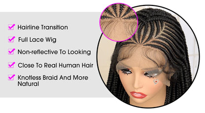 Synthetic Full Lace Cornrow Braided Wigs with Baby Hair 36 Inches Knotless Box braids