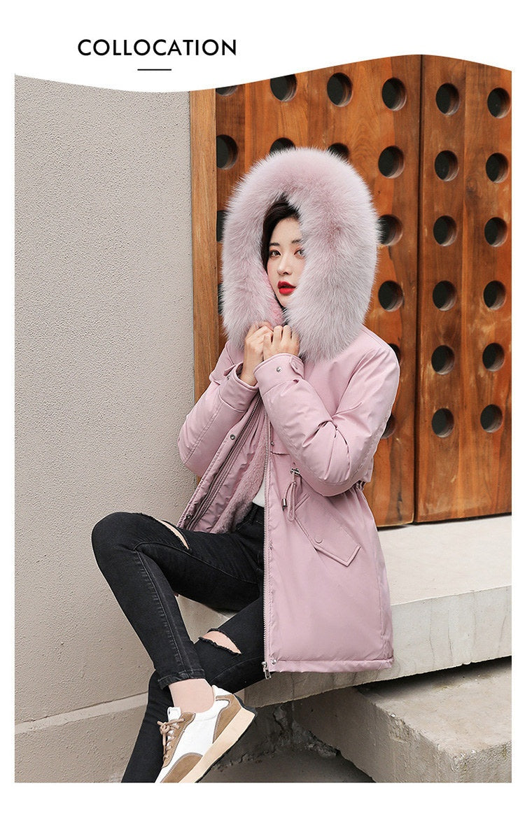 Women Parka Fashion Long Coat Wool Liner Hooded Parkas