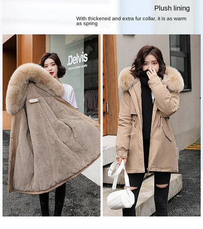 Women Parka Fashion Long Coat Wool Liner Hooded Parkas