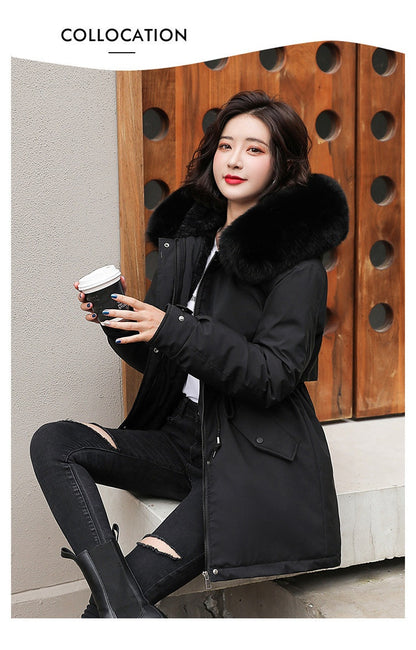 Women Parka Fashion Long Coat Wool Liner Hooded Parkas