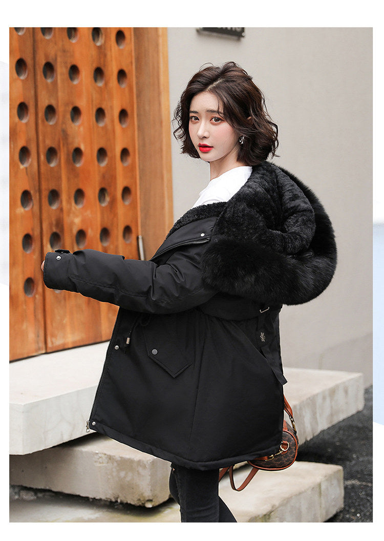 Women Parka Fashion Long Coat Wool Liner Hooded Parkas