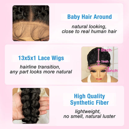 Synthetic  Fishtail Braided Wigs Lace Front Wig 24 Inches Cornrow Braiding Wigs with Baby Hair for Black Women Braids Wig