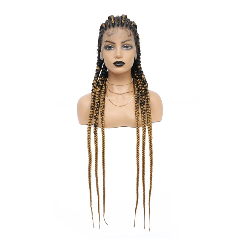 36" Synthetic Lace Front Wigs Jumbo Braided Wigs Full Lace Front Dutch Twins Cornrows Braids Wig For Black Women Crochet Hair