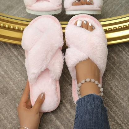 Winter Slipper Women Cross Belt Home Indoor Casual Slippers Female Flip Flops Fluffy Shoes Slides Ladies Soft Warm Plush Slipper