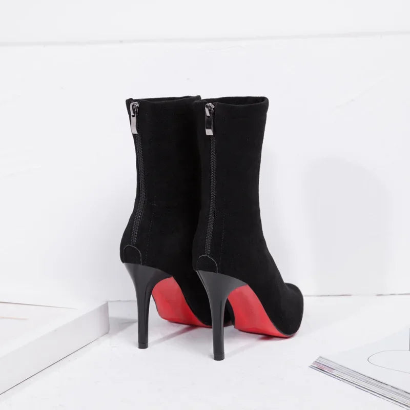 Female High Heels Boots Winter 2023 Thin Short Elastic Boot Luxury Stiletto 9cm Heel Women's Shoes Pointed Tight Boots