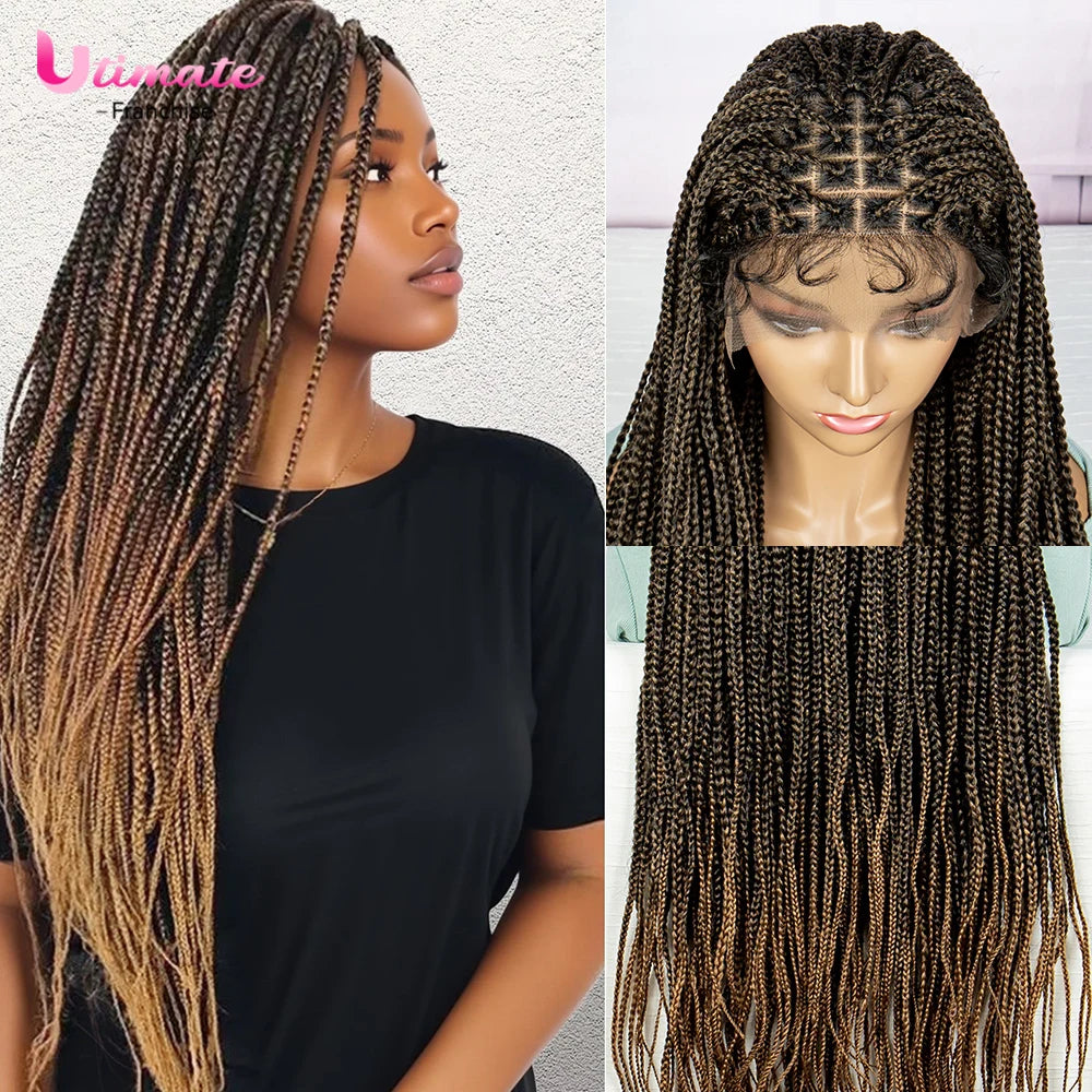 Synthetic Braided Wig Synthetic Hair Lace Front Wigs Box Braided Wigs for Black Women 36 Inches Micro Braids Wigs with Baby Hair