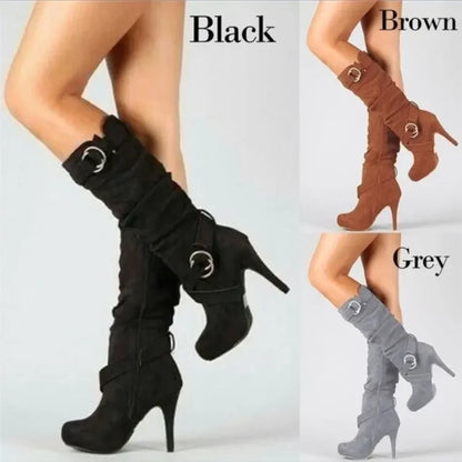 2024 ladies autumn long Boots High heeled outdoor non slip Casual comfort women's boots