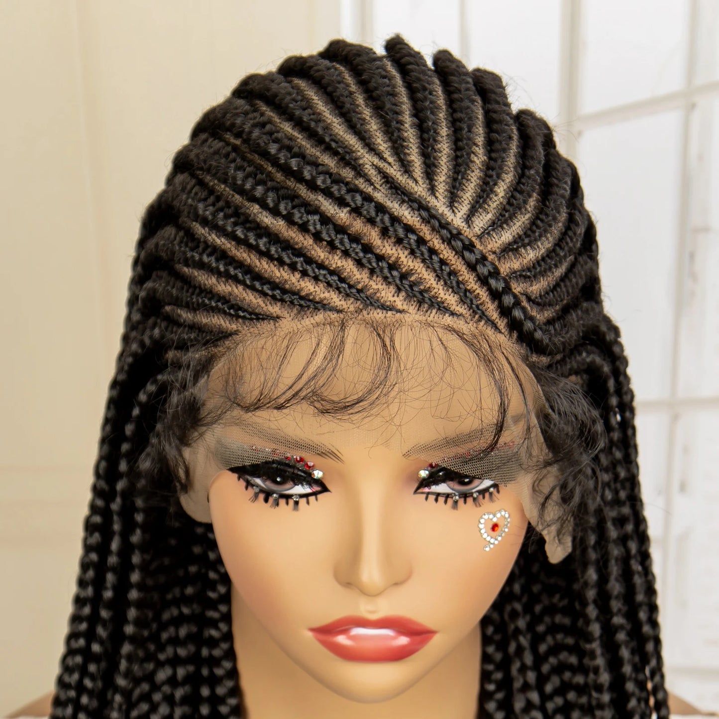 Synthetic Knotless Box Braided Wig Full Lace Cornrow Braids Wig for Black Women with Baby Hair 36 Inches Long Twist Braiding Wig