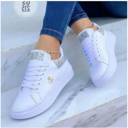 Waterproof White Sneakers for Women Korean Version Lace Up Casual Flat Sport Shoes Ladies Vulcanized Shoes 35-43