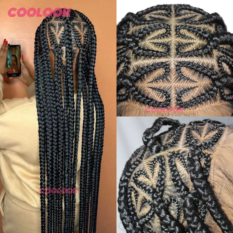 36" Synthetic Side Part Braided Wigs Heart Full Lace Front Wig Twist Box Braid Wigs With Baby Hair Knotess Lace Wig African Wig