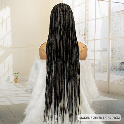 Synthetic Knotless Box Braided Wig Full Lace Cornrow Braids Wig for Black Women with Baby Hair 36 Inches Long Twist Braiding Wig