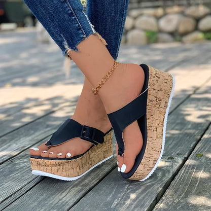 Summer Flip Flops Shoes Female Wedge Platform Sandal 2024 New Ladies Thick Bottom Casual Slippers Black Pink White