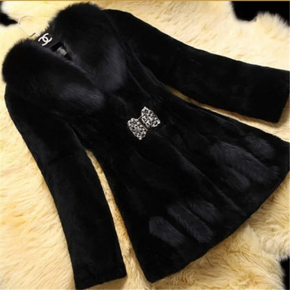 QNPQYX  Winter New Warm Fur Fashion Women's Faux Fur Haining Fur Coat Women's Mid Length Jackets