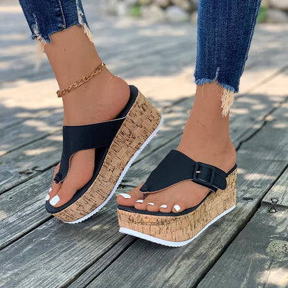 Summer Flip Flops Shoes Female Wedge Platform Sandal 2024 New Ladies Thick Bottom Casual Slippers Black Pink White