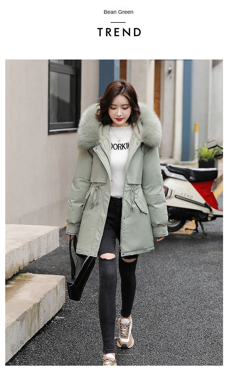 Women Parka Fashion Long Coat Wool Liner Hooded Parkas