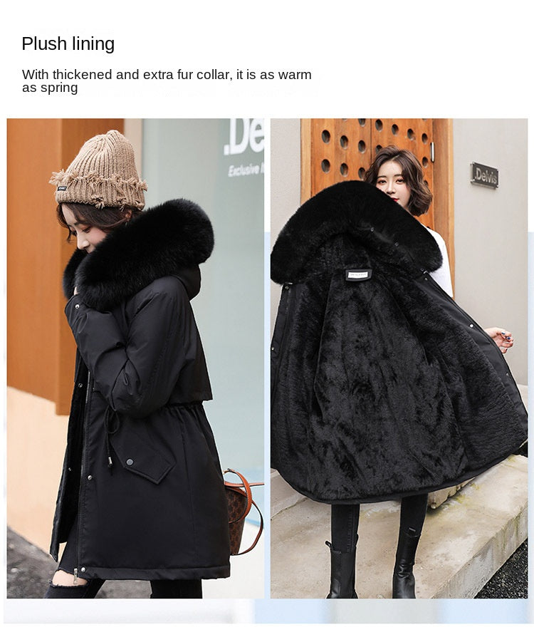 Women Parka Fashion Long Coat Wool Liner Hooded Parkas