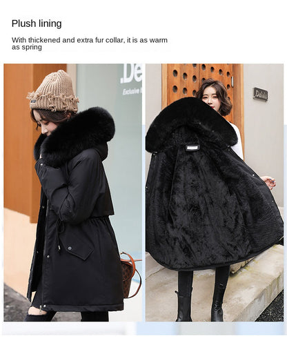 Women Parka Fashion Long Coat Wool Liner Hooded Parkas