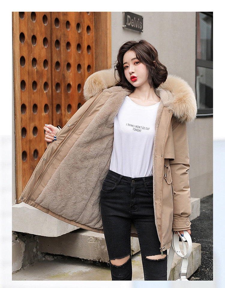 Women Parka Fashion Long Coat Wool Liner Hooded Parkas