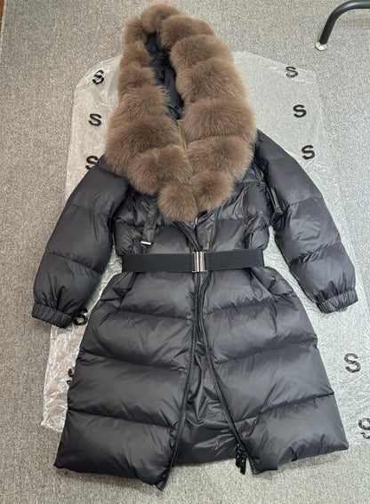 Beautiful Warm thick cozy Real Big Fur duck down long Women winter coat.